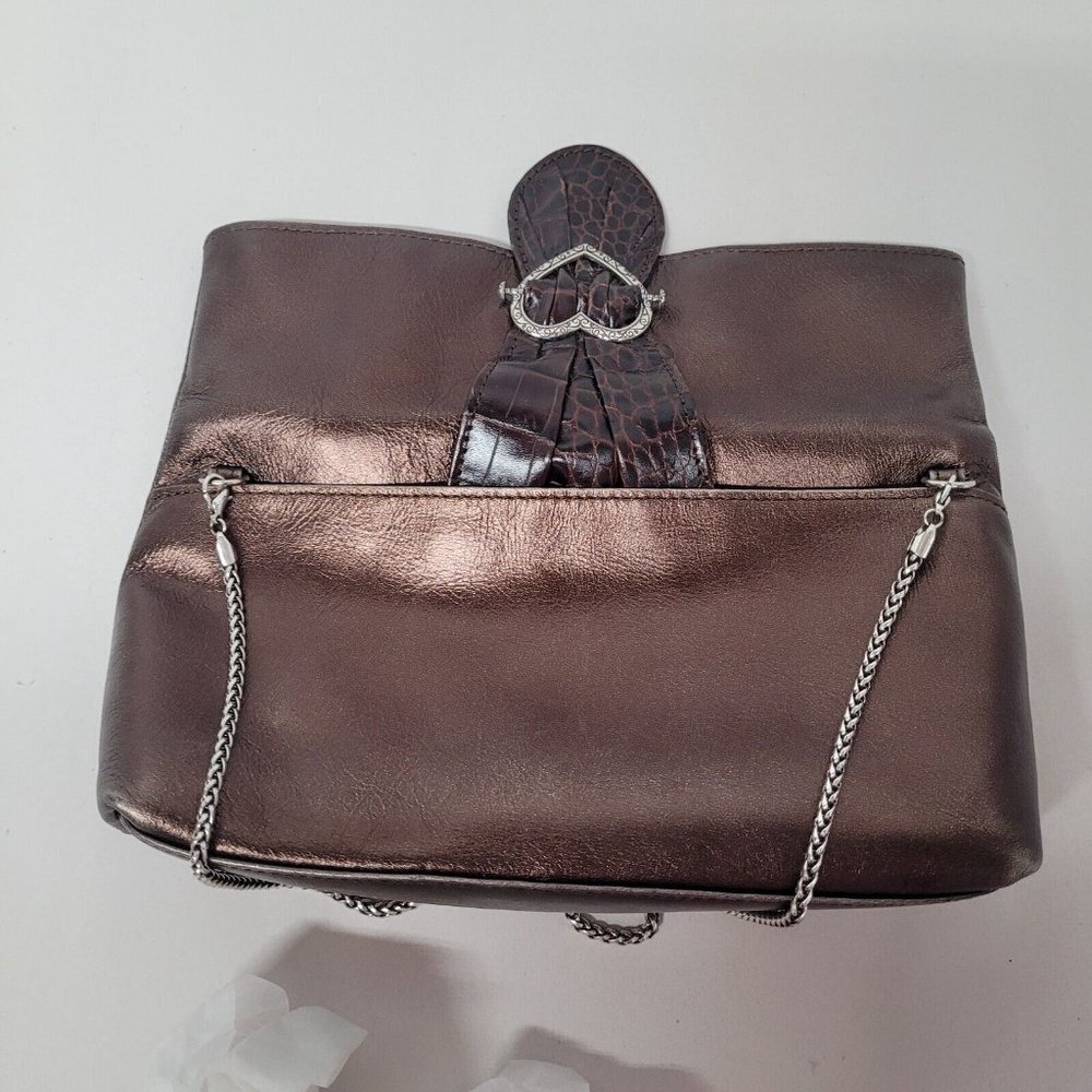Brighton Scarlet Bronze Fold Over Leather Handbag Silver Strap W/Dust Bag EUC - Picture 4 of 12